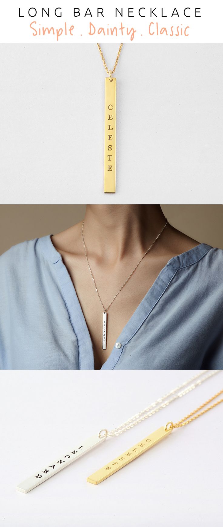 Personalised Gifts Ideas Drop Bar Name Necklace Personalized