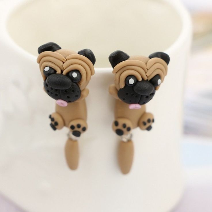 Cute Pair Dog Earrings Set Pug Bulldog